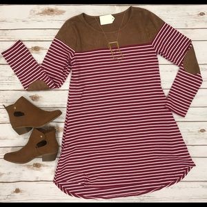 NWT WHITE/RED STRIPED ELBOW PATCH DRESS